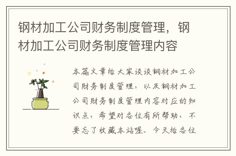 钢材加工公司财务制度管理，钢材加工公司财务制度管理内容